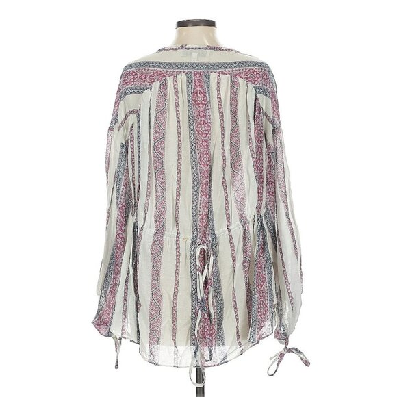 DEREK LAM 10 CROSBY tassel tie boho shirt cotton white red gray cotton tunic top - Picture 3 of 6